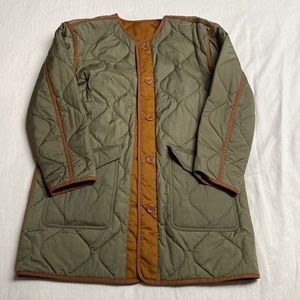 Madewell Reversable Quilted Olive Green & Brown Trim Women's Coat Sixe Large